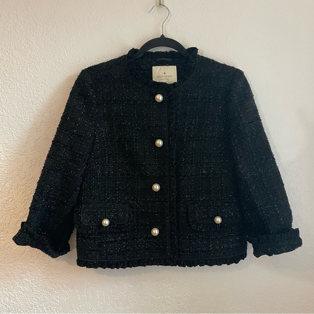 Kate Spade Black Sparkle Tweed Jacket